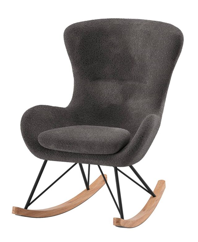 Schommelstoel Rocky 8211 Stof Antracietkleurig Boucl 8211 Beuken Hout