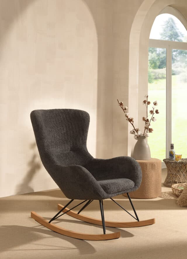 Schommelstoel Rocky 8211 Stof Antracietkleurig Boucl 8211 Beuken Hout