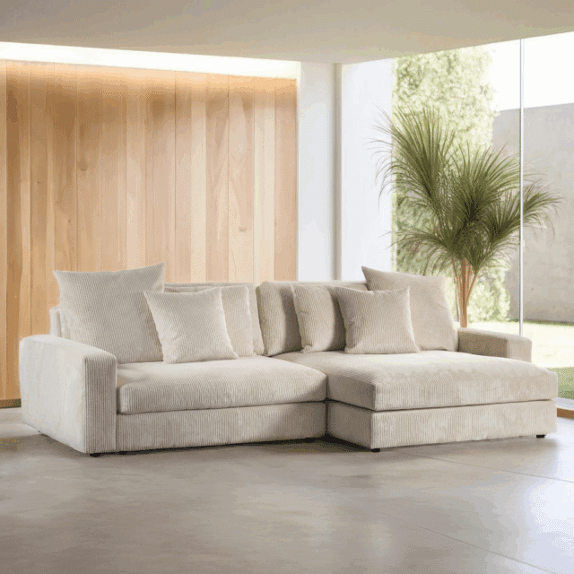 3 Zitsbank Met Chaiselongue L R Rib920 8211 Stof Lincoln Naturel 83
