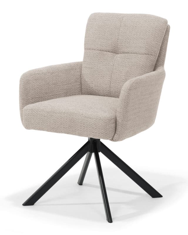 Eetkamerstoel Fred 8211 Stof Retro Bliss 03 Naturel 8211 Draaivoet 180 Zwart