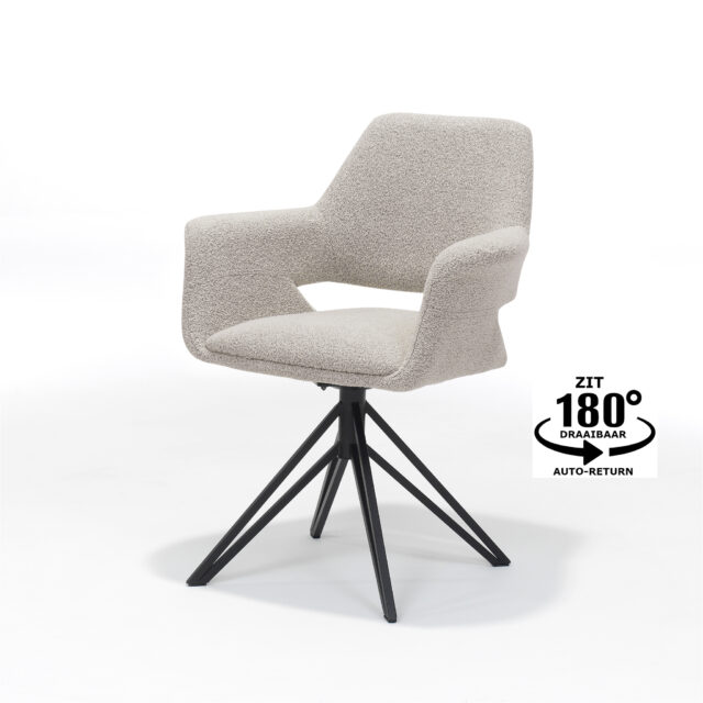 Armstoel Katy 8211 Stof Teddy Naturel 8211 Draaivoet Zwart Metaal