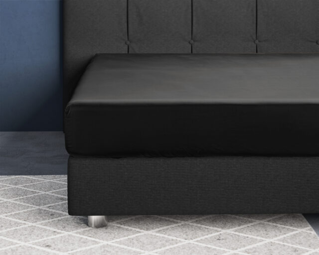 Satijnen Hoeslaken Zwart 160 X 220