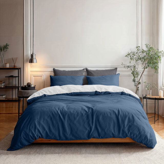 Dubbelzijdig Marineblauw Wit 240 X 220