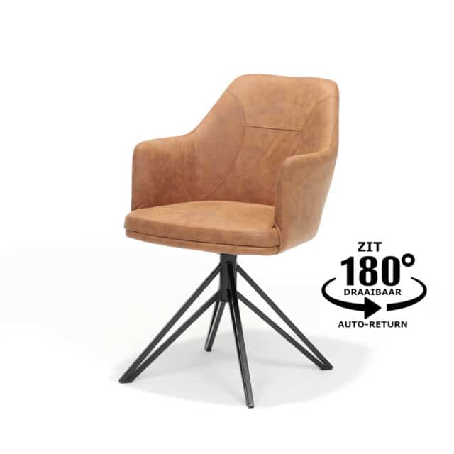 Armstoel Calvin Draaivoet Zwart Stof Soft Cognac